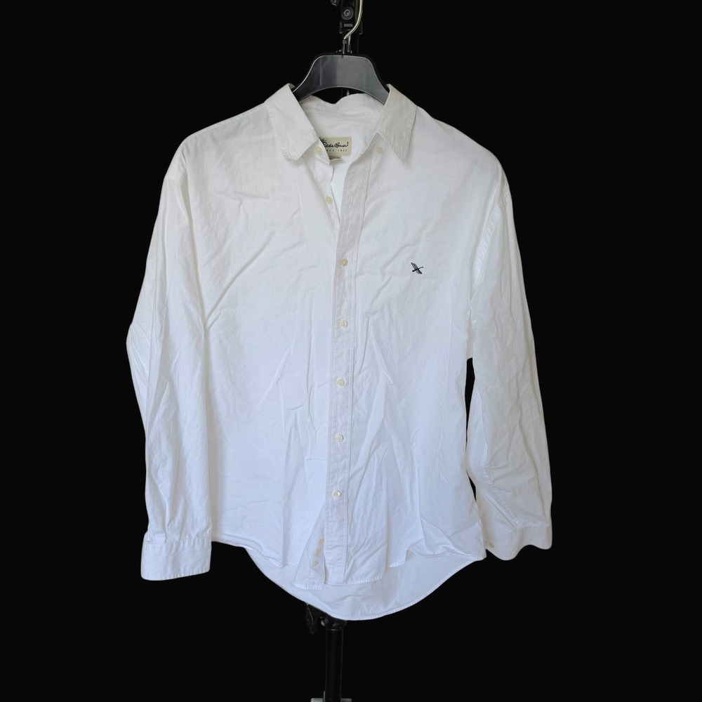 90's Eddie‎ Bauer White Long Sleeve Cotton Button Down Shirt Large L Logo